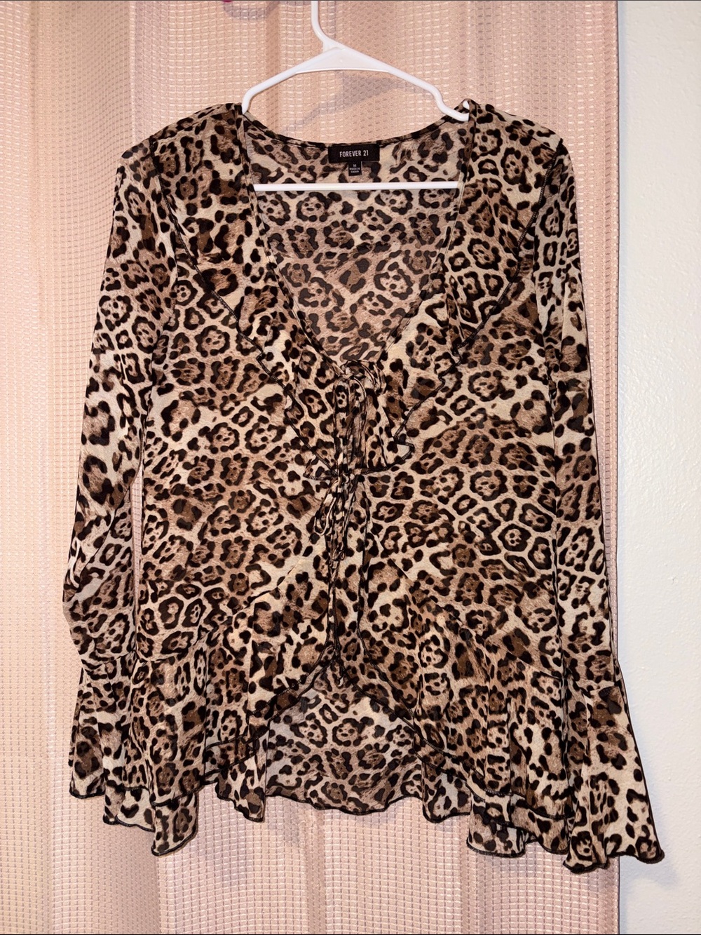 Forever 21 Leopard Print Tie-Front Blouse - Beige & Brown